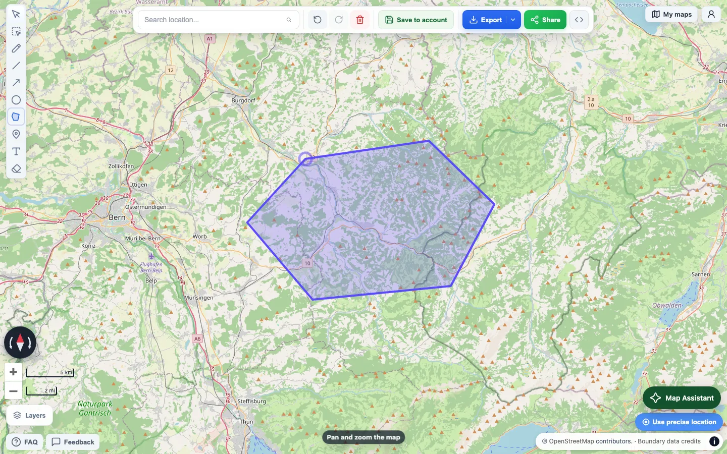 A delivery area drawn as a purple polygon in Draw on a Map